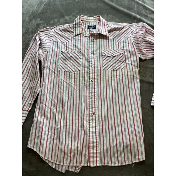 VINTAGE WRANGLER XLong TAILS COWBOY CUT PEARL SNAP WESTERN SHIRT Large‎ - Picture 1 of 5